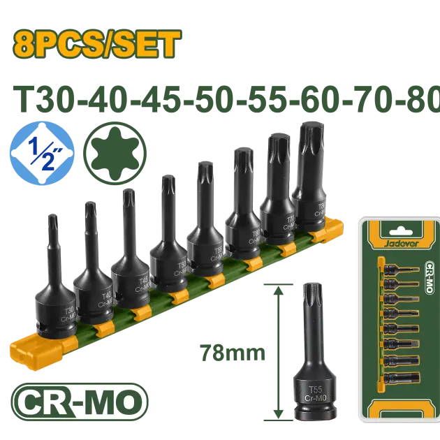 Jeu de 8 douilles Torx à impact 1/2"